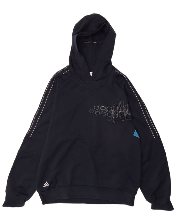 Maglione con cappuccio Adidas Climalite da uomo UK 42/44 Large Blu Navy Colourblock