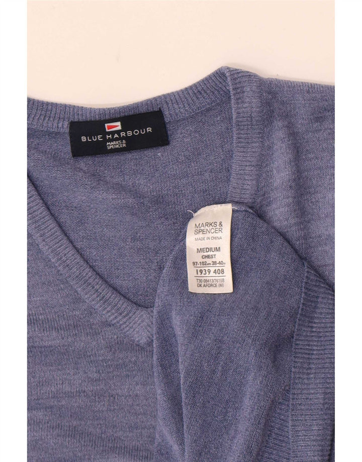 Maglione da uomo Marks & Spencer Blue Harbour con scollo a V blu medio screziato