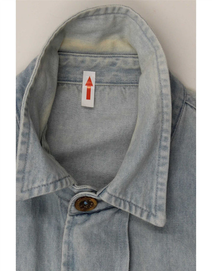Camicia di jeans vintage da uomo in cotone floreale blu grande
