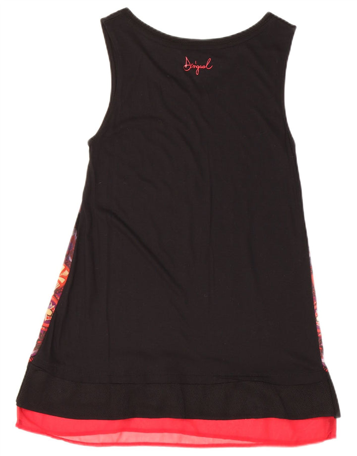Desigual Top tunica senza maniche da donna con motivo astratto UK 6 XS Nero
