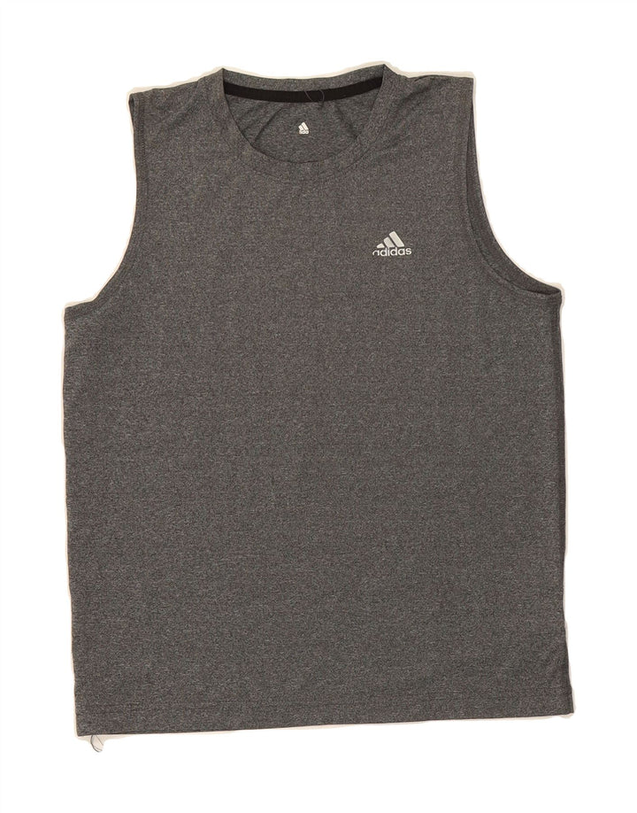 ADIDAS Boys Vest Top 13-14 Years Grey Flecked Polyester Vintage Adidas and Second-Hand Adidas from Messina Hembry 