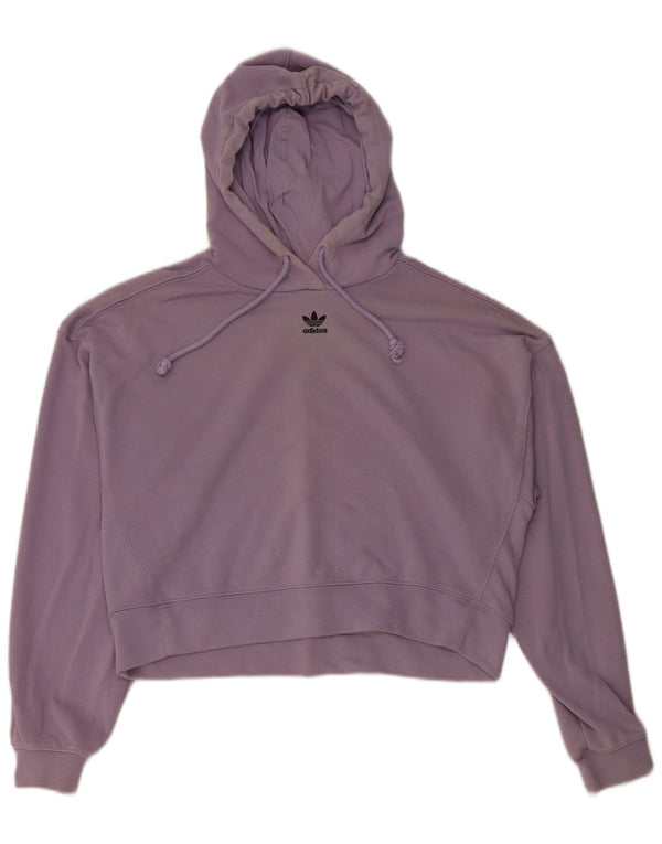 Adidas Donna Loose Fit Crop Felpa con cappuccio Maglione UK 12 Medio Viola Cotone