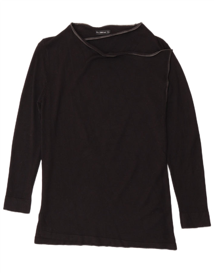 Top Zara da donna a maniche lunghe UK 14 Large in viscosa nera