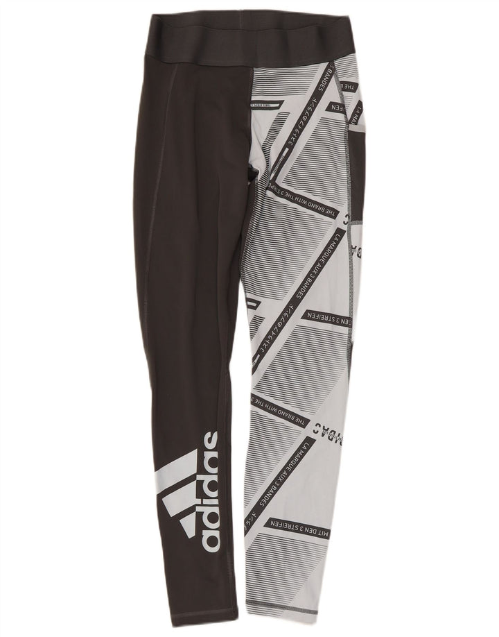 Leggings ADIDAS da donna a tre strisce UK 8/10 Piccolo nero geometrico