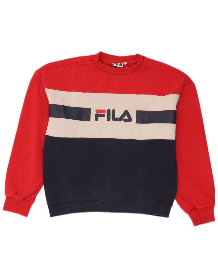Felpa grafica da donna Fila Jumper UK 14 Cotone color block rosso medio