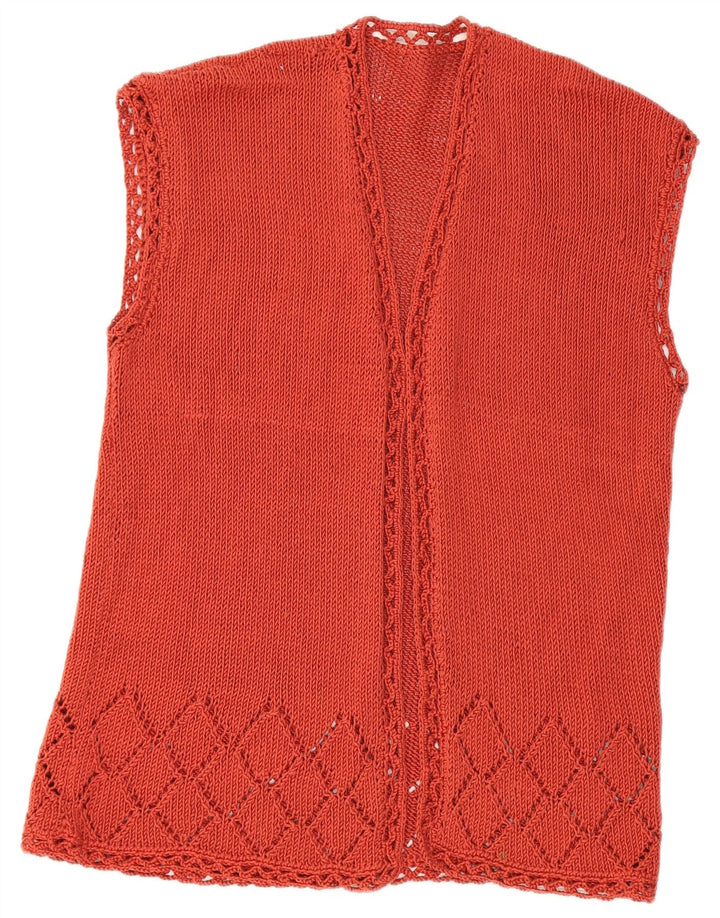 Top cardigan senza maniche da donna VINTAGE UK 14 rosso medio
