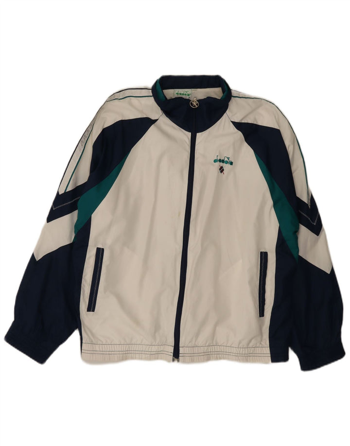 Giacca da tuta da uomo Diadora in poliestere color block bianco medio