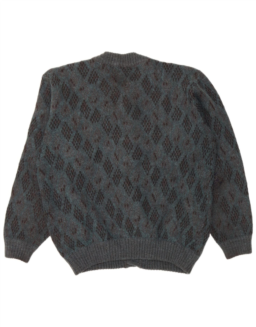 Maglione cardigan da uomo vintage grande lana di alpaca blu Argyle/diamante