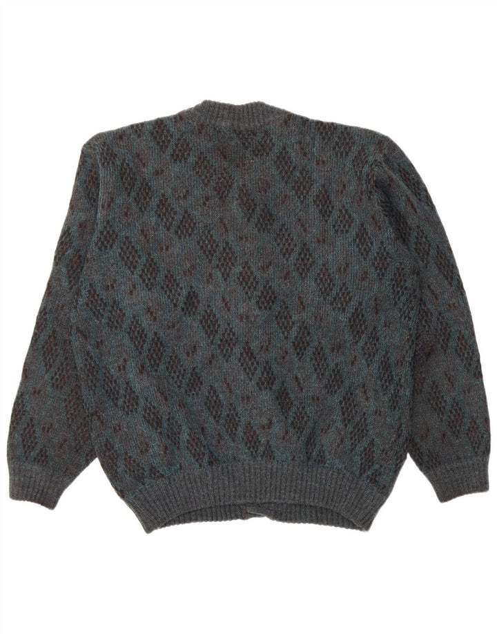 Maglione cardigan da uomo vintage grande lana di alpaca blu Argyle/diamante