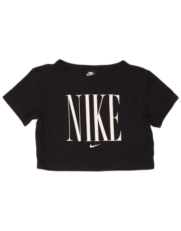 Nike - T-shirt corta con grafica a maniche corte da donna, taglia UK 12, cotone nero medio