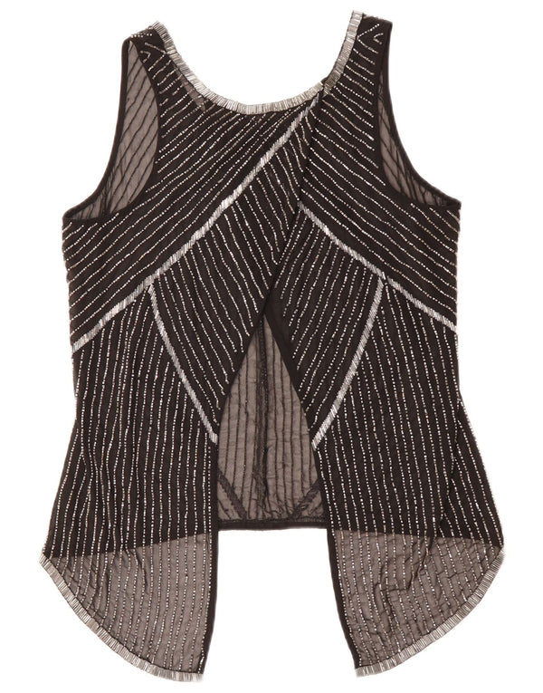 Top trasparente senza maniche da donna BIBA UK 10 piccolo poliestere a righe nere