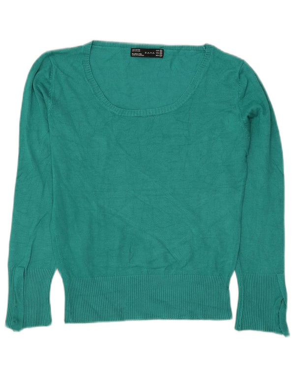 Maglione maglione con scollo a barca da donna Zara UK 12 Rayon verde medio