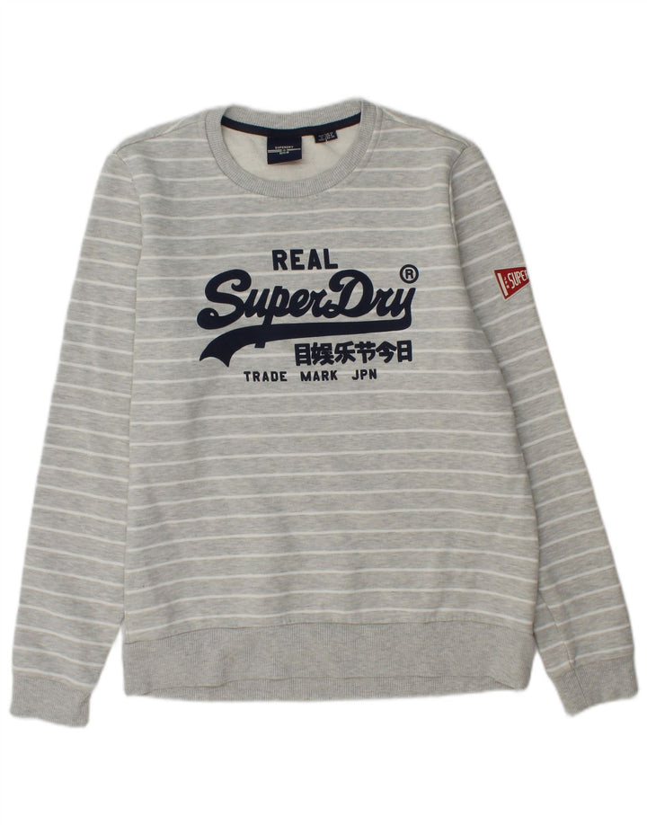 Felpa grafica da donna Superdry Maglione UK 12 Cotone a righe grigio medio
