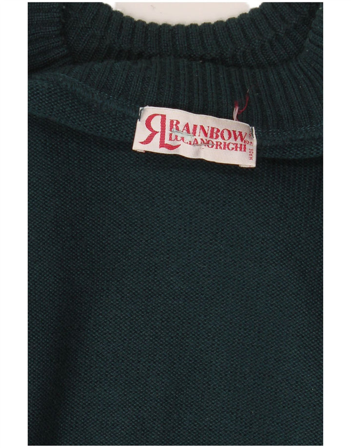 Maglione girocollo da uomo vintage con motivo astratto, maglione grande verde retrò