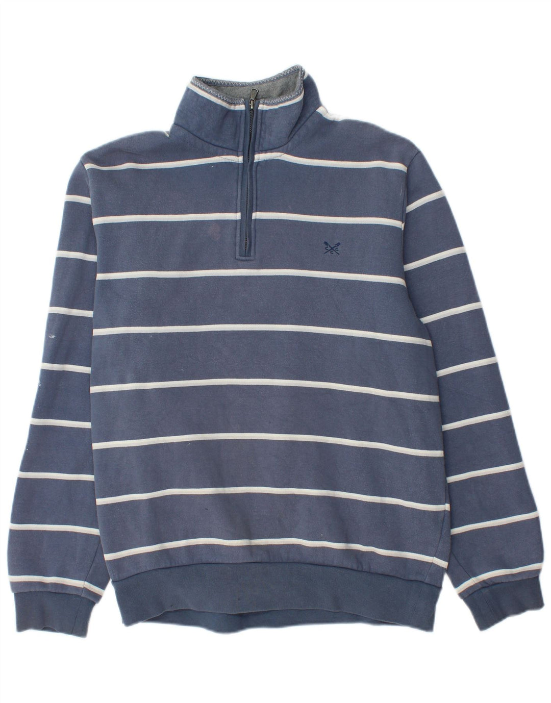 Crew Clothing Felpa da uomo con collo con zip, maglione grande, cotone a righe blu