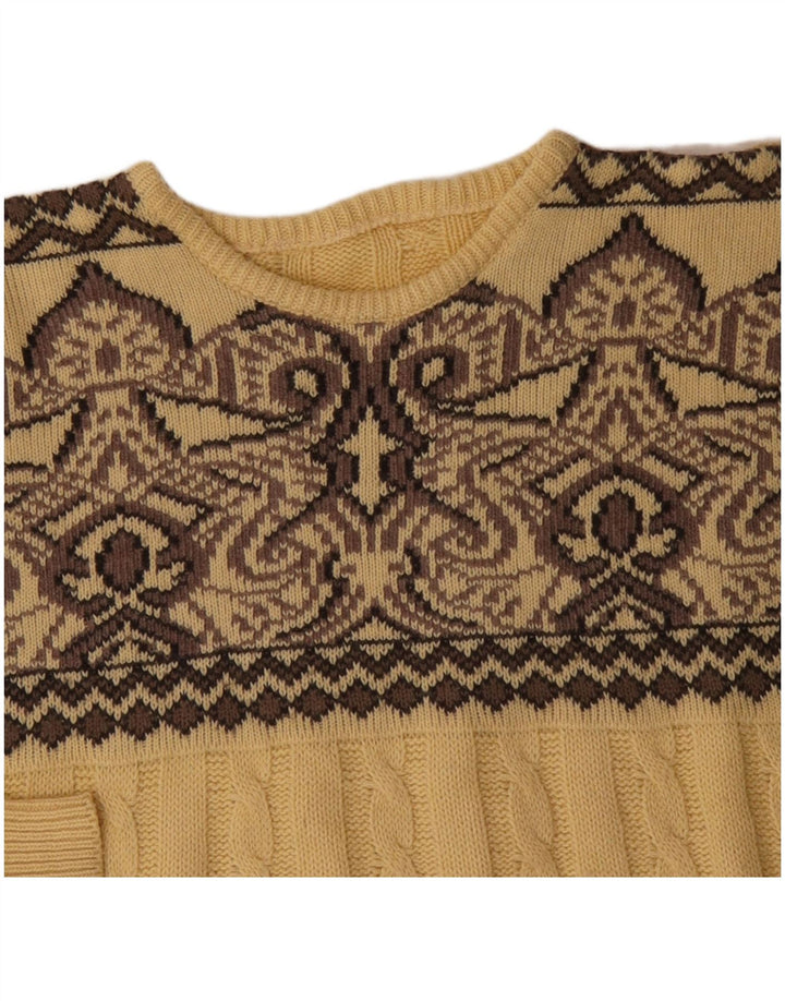 Maglione girocollo da uomo VINTAGE grande lana Fair Isle gialla