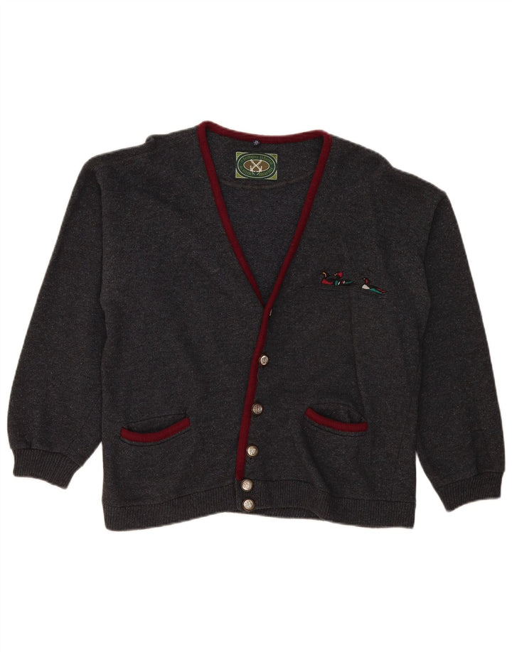 Maglione cardigan da uomo vintage in lana grigio medio