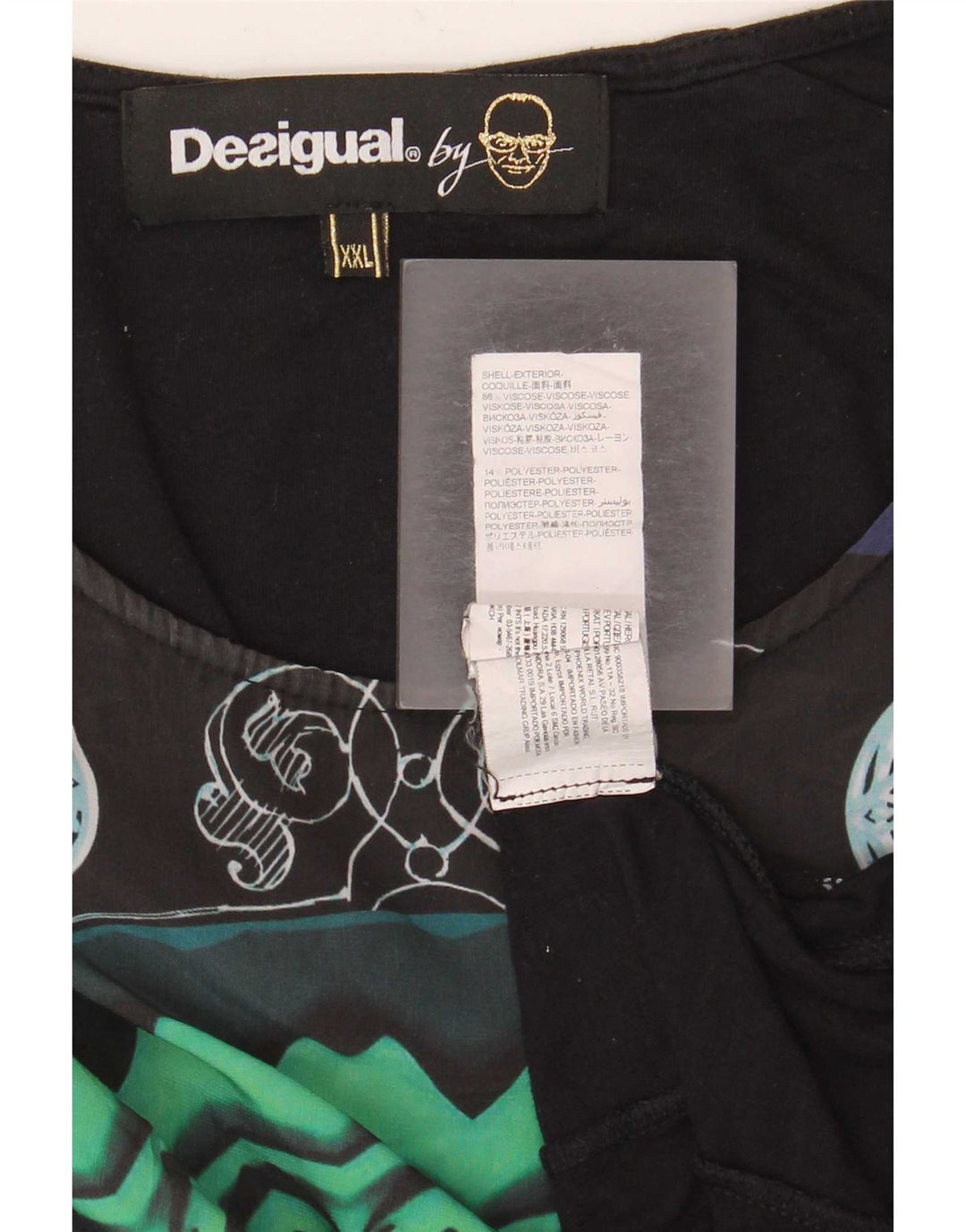 Desigual Donna Abstract Pattern Top Manica Lunga UK 20 2XL Nero Moderno