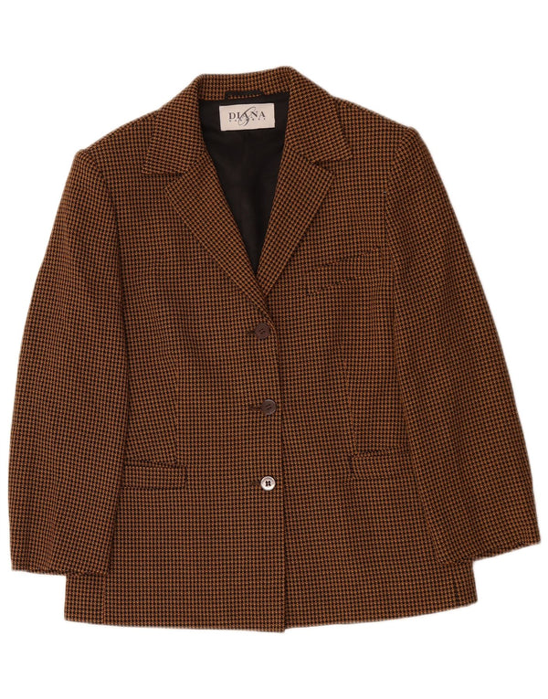 DIANA GALLESI Giacca blazer a 3 bottoni da donna UK 14 grande pied de poule marrone