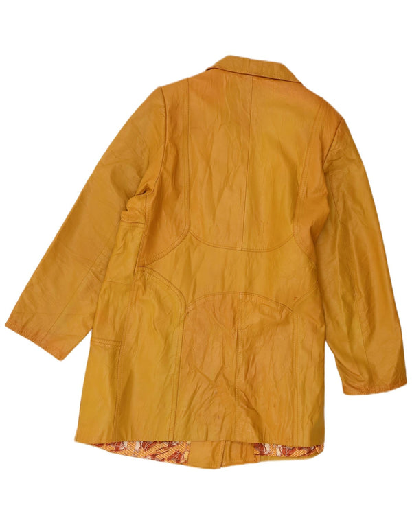 Cappotto in pelle vintage da donna UK 14 grande giallo