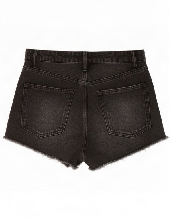 Pantaloncini di jeans a vita alta invecchiati da donna Zara EU 36 XS W26 cotone nero
