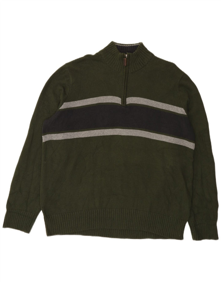 Eddie Bauer Maglione da uomo con zip e collo XL in cotone color block verde