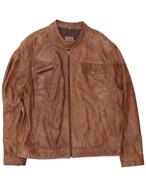 Giacca in pelle vintage da uomo IT 60 4XL Marrone
