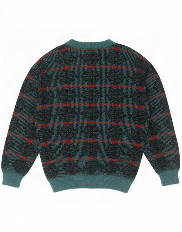 Lusso Mens Cardigan Sweater IT 50 Medium Green Geometric Acrylic