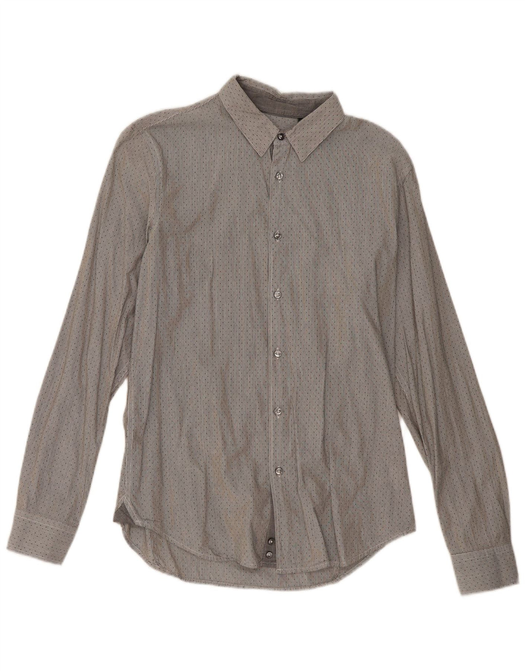 Camicia da uomo Sisley taglia 40 15 3/4 cotone gessato grigio medio