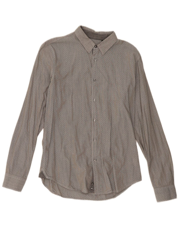 Camicia da uomo Sisley taglia 40 15 3/4 cotone gessato grigio medio