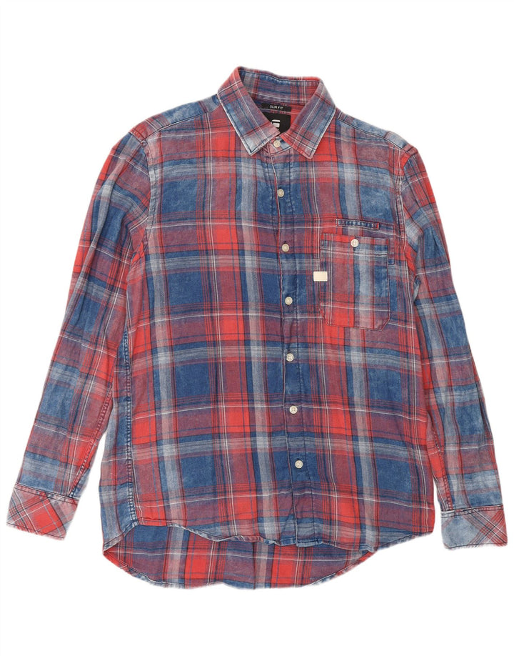 Camicia G-Star da uomo slim fit in cotone a quadri blu grandi