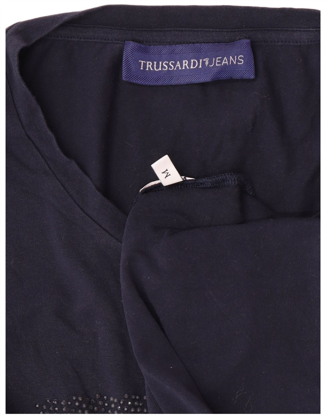 TRUSSARDI JEANS T-shirt grafica da donna Top UK 12 Medium Navy Blue