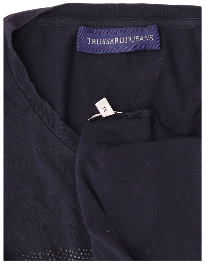 TRUSSARDI JEANS T-shirt grafica da donna Top UK 12 Medium Navy Blue