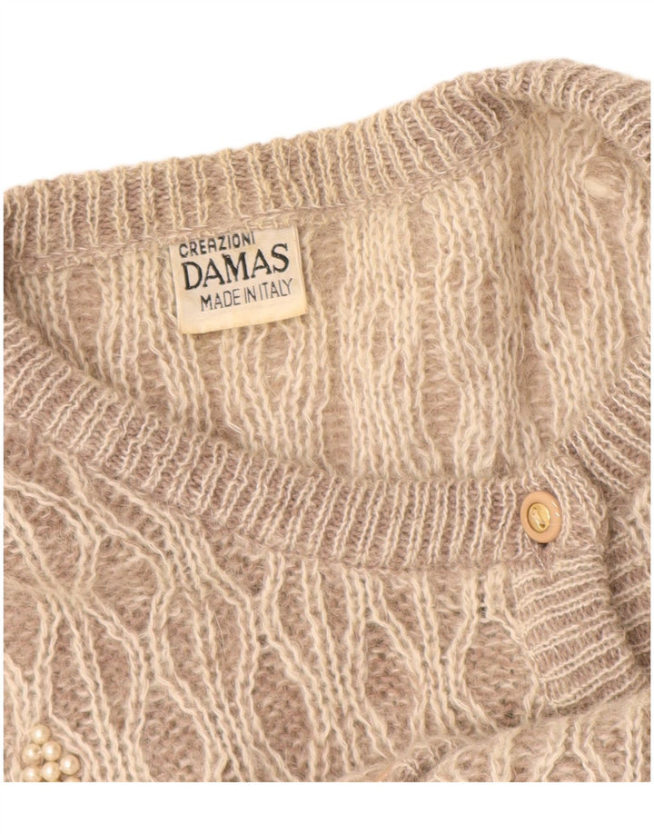 Maglione cardigan da donna vintage UK 14 grande grigio geometrico