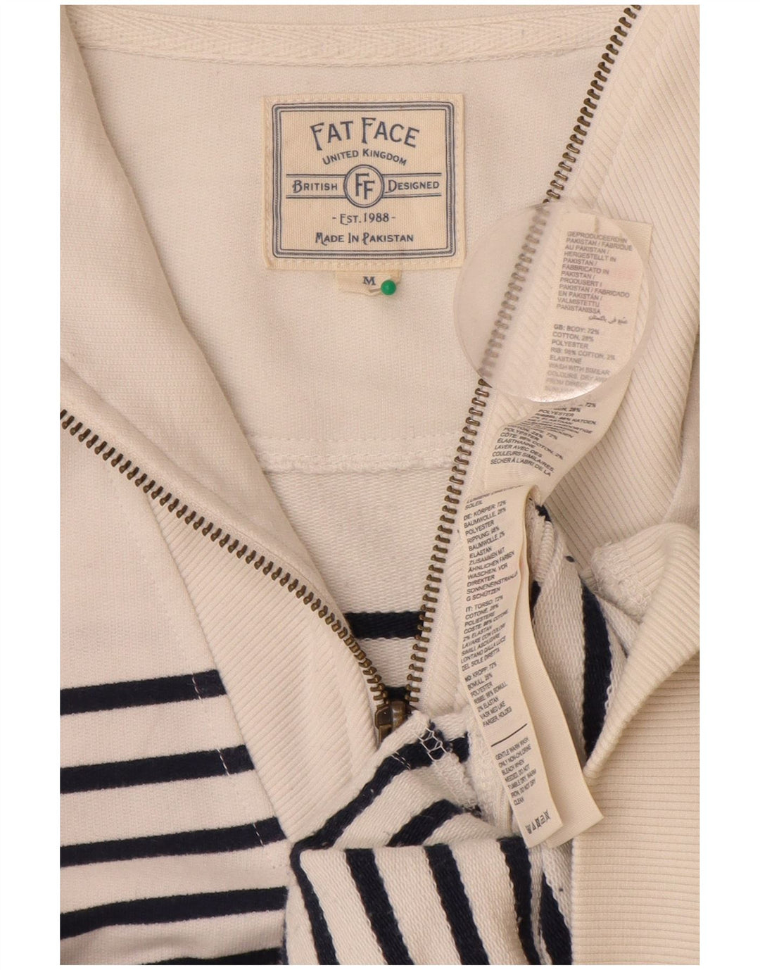 Felpa da donna Fat Face UK 14 Cotone a righe bianco sporco medio