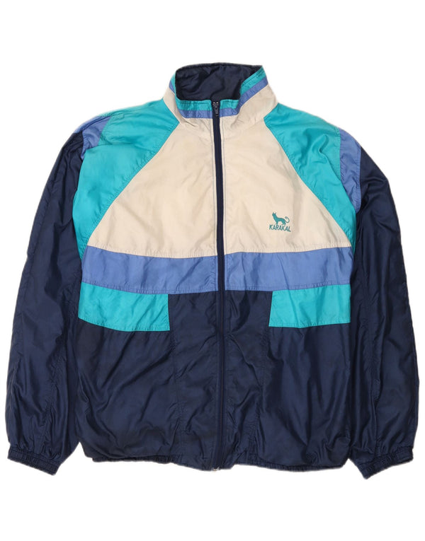 Giacca da ginnastica vintage da uomo XL in nylon color block blu navy