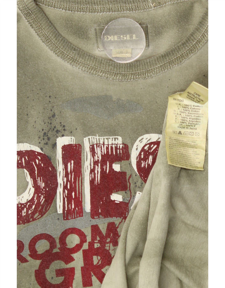 Diesel T-shirt grafica da donna Top UK 14 Large Khaki Tie Dye Cotton