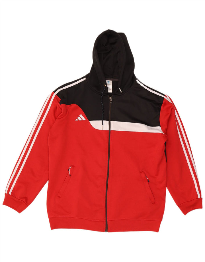 Maglione con cappuccio e zip da uomo Adidas 2XL Poliestere color block rosso