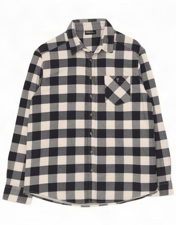 Identic Camicia in flanella da uomo grande in cotone a quadretti blu navy