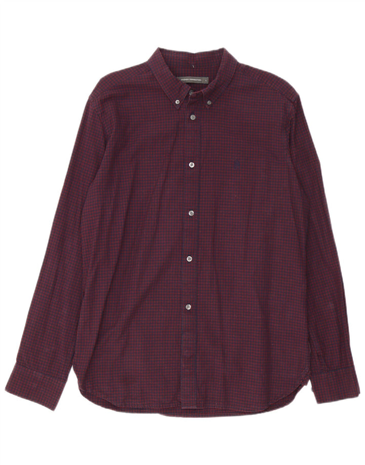 Camicia da uomo French Connection grande in cotone a quadretti bordeaux