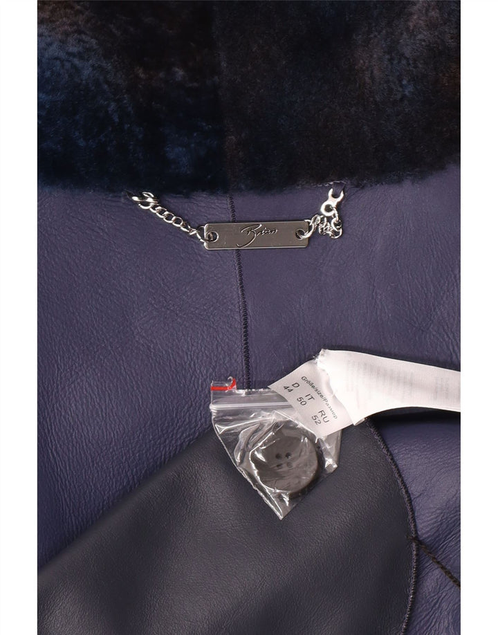 Giacca in pelliccia oversize da donna VINTAGE IT 50 XL Pelle di agnello blu navy