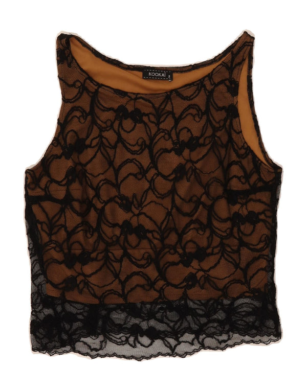 KOOKAI Womens Crop Lace Vest Top US 2 XS Black Floral