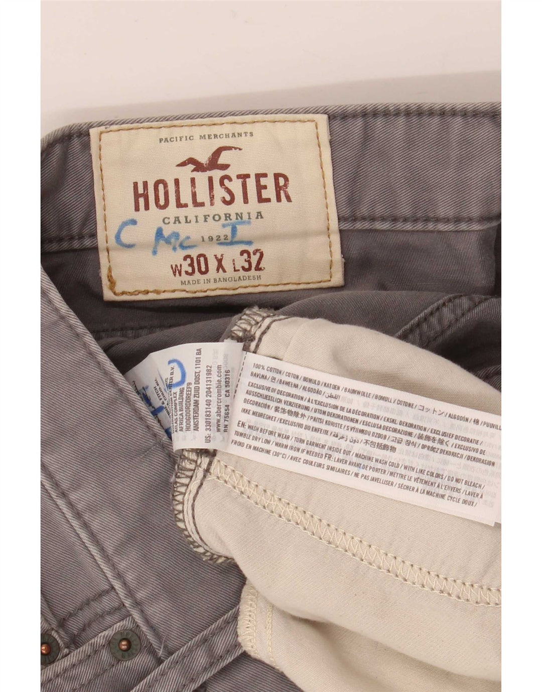 Jeans slim da uomo Hollister W30 L32 cotone grigio