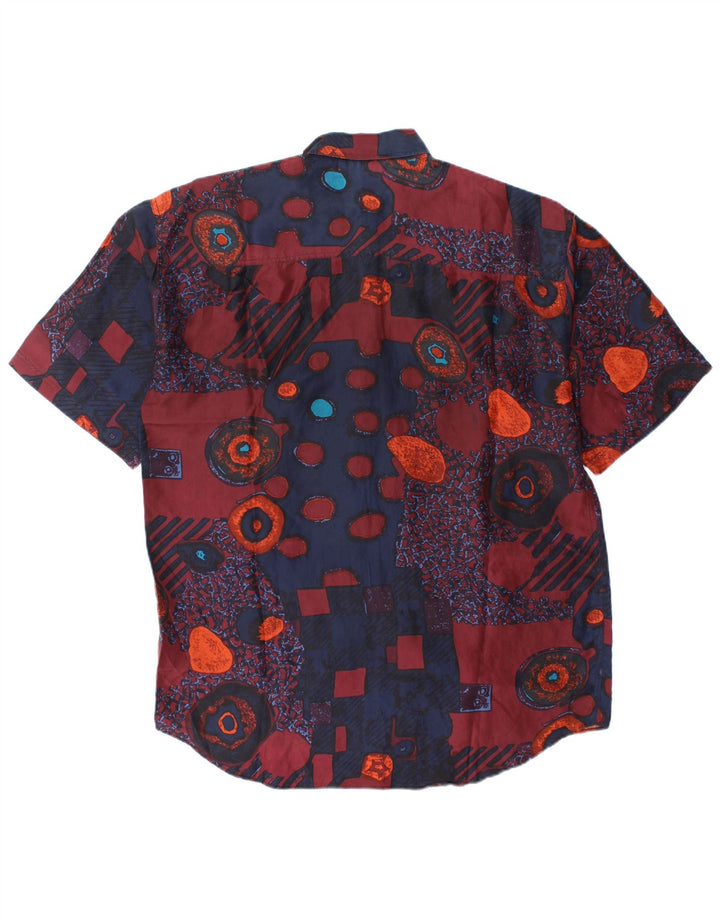 Camicia vintage da uomo a maniche corte in seta geometrica multicolore media