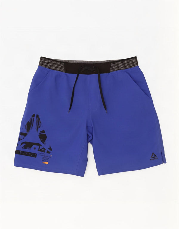 Pantaloncini sportivi grafici da uomo Reebok in poliestere color block blu medio