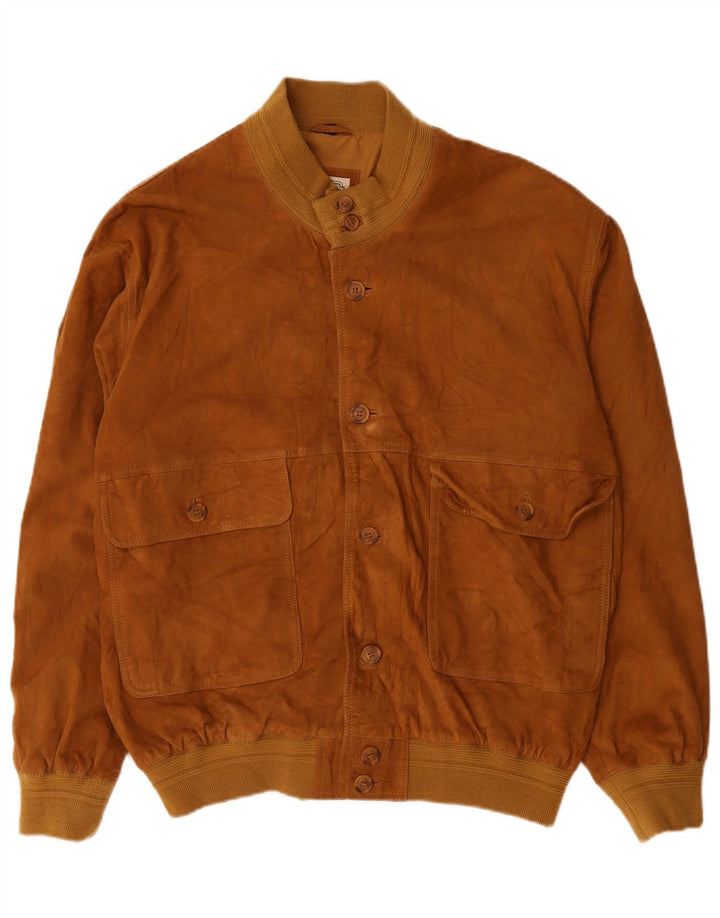 Giubbotto bomber vintage in pelle scamosciata da uomo IT 56 3XL in pelle marrone