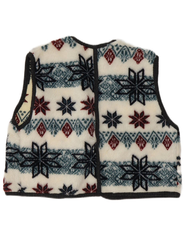 Gilet vintage in pile per ragazze 10-11 anni bianco Fair Isle
