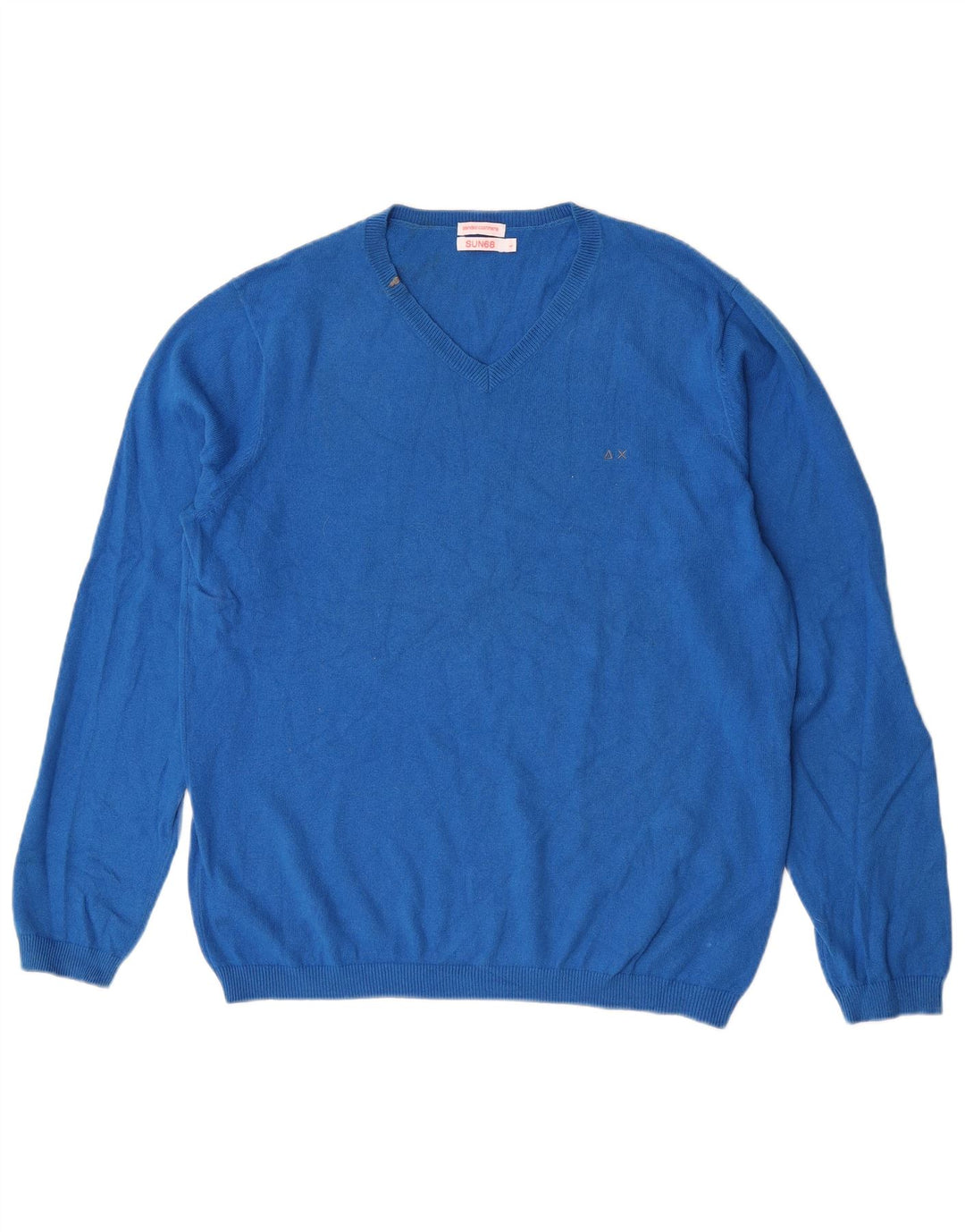 Maglione maglione con scollo a V da uomo Sun68 grande cotone blu