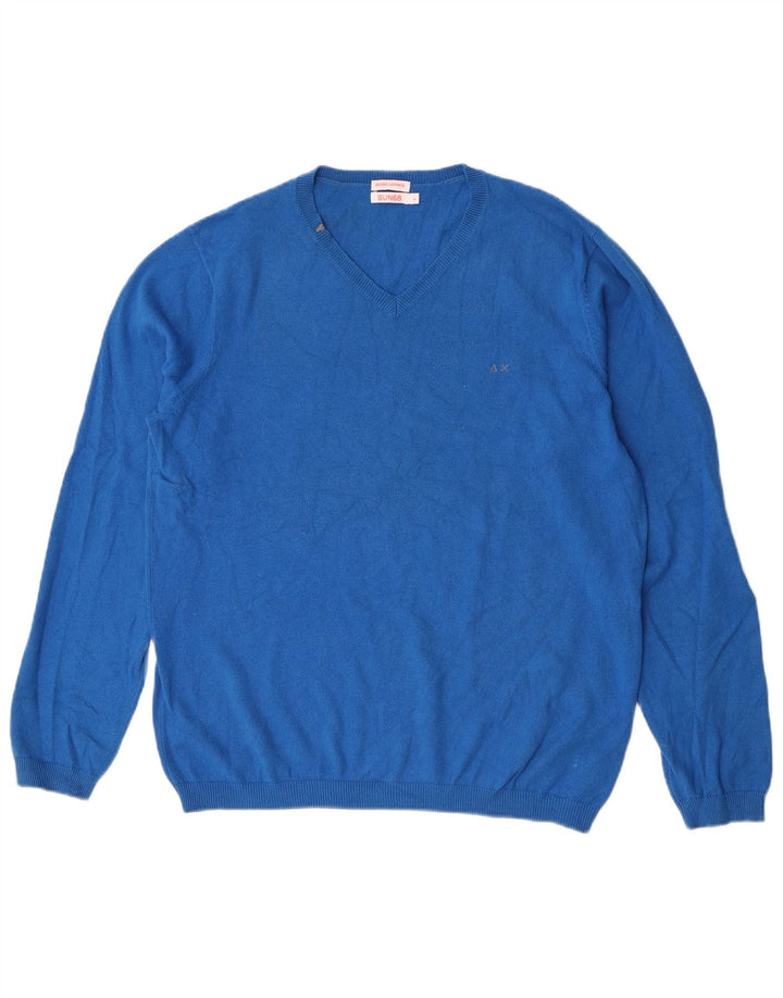 Maglione maglione con scollo a V da uomo Sun68 grande cotone blu