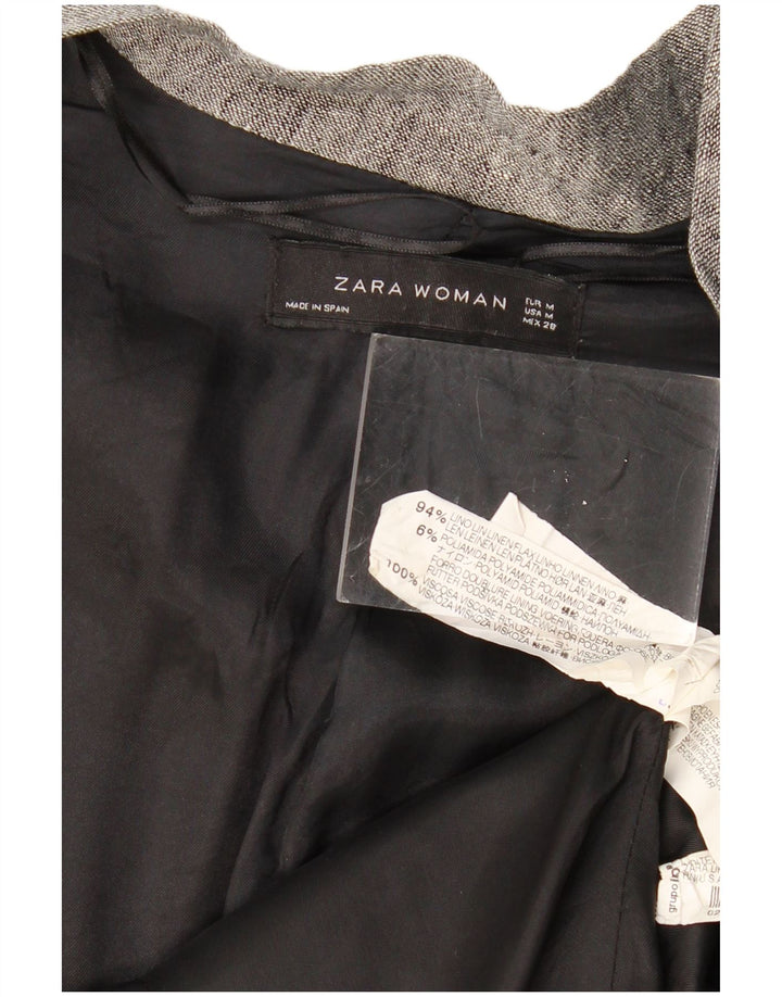 Giacca blazer da donna con cravatta frontale ZARA UK 14 Lino color block grigio medio